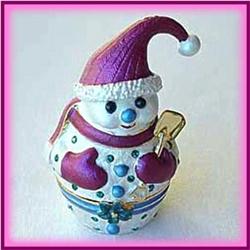 24K GOLD SWAROVSKI CRYSTAL SNOWMAN JEWELRY BOX RED