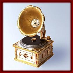 24K GOLD! CRYSTAL PHONOGRAPH RECORD PLAYER  BOX