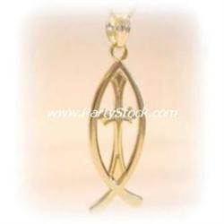 NEW 14K GOLD CROSS IN FISH CHARM PENDANT 