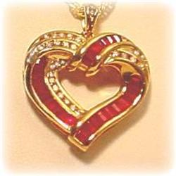 14K GOLD RUBY & DIAMOND HEART PENDANT NECKLACE