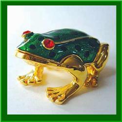 24K GOLD SWAROVSKI CRYSTAL FROG  BOX TRINKET 1”