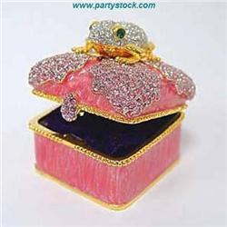 PINK FROG TOAD 24K GOLD SWAROVSKI CRYSTAL  BOX