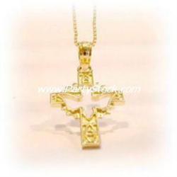 14K SOLID GOLD DOVE/CROSS CHRISTIAN CHARM PENDANT