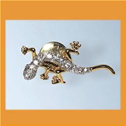 GECKO PIN BROOCH GOLD & SWAROVSKI CRYSTALS LIZARD