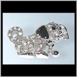 PUPPY DOG PIN BROOCH 24K GOLD SWAROVSKI CRYSTALS
