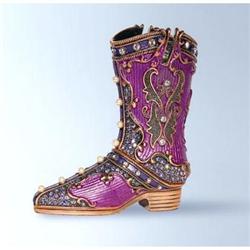 24K GOLD SWAROVSKI CRYSTAL PINK COWBOY BOOT BOX  D-1337