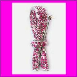 RIBBON PIN BROOCH 24K GOLD SWAROVSKI CRYSTAL PINK
