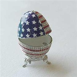 PATRIOTIC USA FLAG EGG BOX SWAROVSKI CRYSTAL GOLD