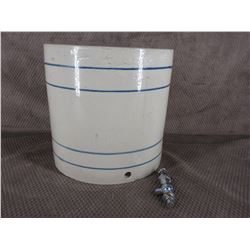 Crock with Blue Stripes, Hole and Spiggot