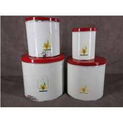 4 Piece  Red & Cream Canister Set