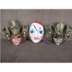 3 - Painted Face Masks, 1 Ceramic, 2 Plastic - Wall Décor