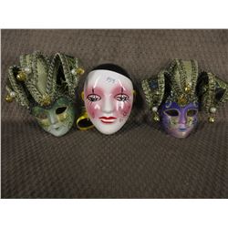 3 - Painted Face Masks, 1 Ceramic, 2 Plastic - Wall Décor
