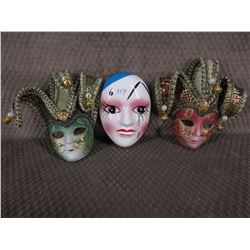 3 - Painted Face Masks, 1 Ceramic, 2 Plastic - Wall Décor