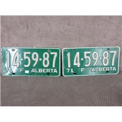 Set of 2 1971 Alberta Farm License Plates