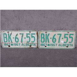 Set of 2 1967 Centennial Alberta License Plates