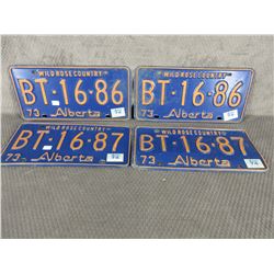 2 - Consecutive Sets of 2 1973 Alberta License Plates