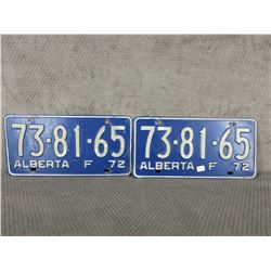 Set of 2 1972 Alberta Farm License Plates