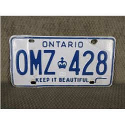 White & Blue No Year Ontario License Plate