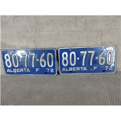 Set of 1972 Alberta Farm License Plate