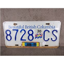 British Columbia License Plate No Year White & Blue