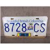 Image 1 : British Columbia License Plate No Year White & Blue