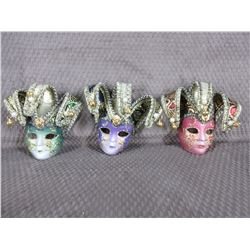 3 - Painted Plastic Face Masks - Wall Décor