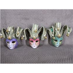 3 - Painted Plastic Face Masks - Wall Décor
