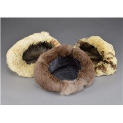 3 WWII GERMAN WINTER FUR HATS.