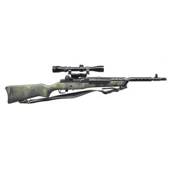 BLUED MINI 14 RIFLE W/ CAMO STOCK.