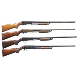 4 ITHACA MODEL 37 FEATHERLIGHT PUMP SHOTGUNS.