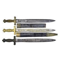 3 CIVIL WAR SHORT ARTILLERY SWORDS.