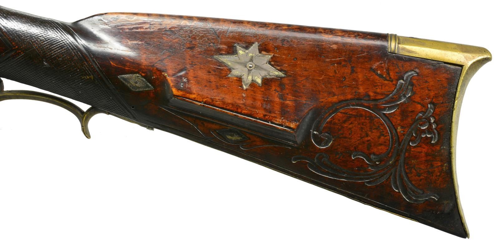 INCISED CARVED PENNSYLVANIA FLINTLOCK RIFLE W/
