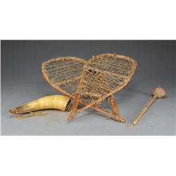 NATIVE AMERICAN SNOWSHOES & WAR CLUB.