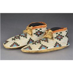 PAIR CREE BEADED MOCCASINS.