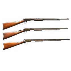 3 WINCHESTER MODEL 1890 PUMP RIFLES.