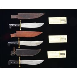 3 WWII V-44 SURVIVAL KNIVES.