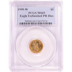 1999-W $5 American Gold Eagle Coin PCGS MS69 Unfinished PR Dies