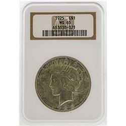 1925 $1 Peace Silver Dollar Coin NGC MS65