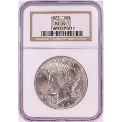 1923 $1 Peace Silver Dollar Coin NGC MS65