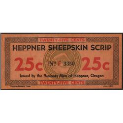 1934 Twenty-Five Cents Heppner Sheepskin Oregon Obsolete Scrip