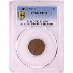 1909-S VDB Lincoln Wheat Cent Coin PCGS VF30