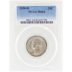 1936-D Washington Silver Quarter Coin PCGS MS64