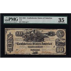 1861 $10 Confederate States of America Note T-29 PMG Choice Very Fine 35