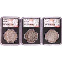 Lot of 1885, 1886-O, & 1887-O $1 Morgan Silver Dollar Coins NGC Genuine