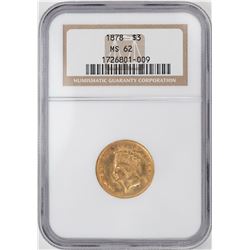 1878 $3 Indian Princess Head Gold Coin NGC MS62