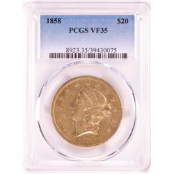 1858 $20 Liberty Head Double Eagle Gold Coin PCGS VF35