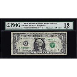 1974 $1 Federal Reserve Note Mismatched Serial Number ERROR PMG Fine 12