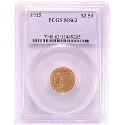 1915 $2 1/2 Indian Head Quarter Eagle Gold Coin PCGS MS62