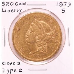 1873-S $20 Open 3 Type 2 Liberty Head Double Eagle Gold Coin