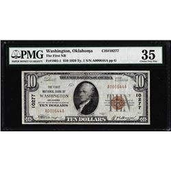 1929 $10 First NB of Washington, OK CH# 10277 National Currency Note PMG Choice Very Fine 35